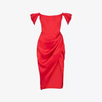Атласное платье миди Loretta с открытыми плечами House Of Cb, красный
