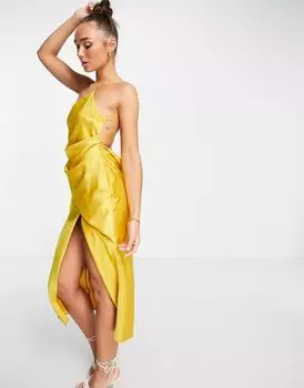Атласное платье миди на одно плечо с драпировкой на лифе ASOS