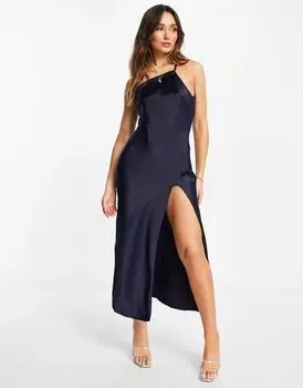 Атласное платье миди на одно плечо с драпировкой на спине ASOS