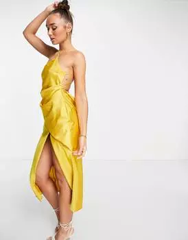 Атласное платье миди на одно плечо с драпировкой на лифе ASOS DESIGN
