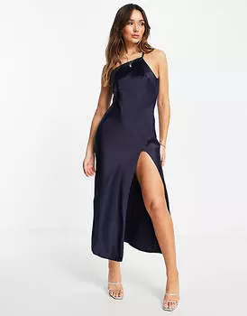 Атласное платье миди на одно плечо с драпировкой на спине ASOS DESIGN