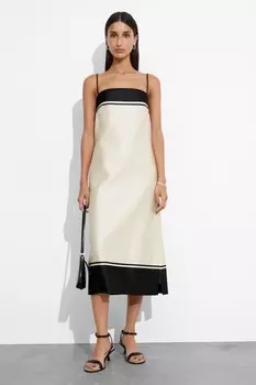 Атласное платье миди на узких бретелях & Other Stories, белый