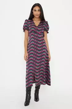 Атласное платье миди Petite с завитками Wallis, мультиколор