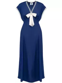 Атласное платье миди с бантом Sleeper, синий
