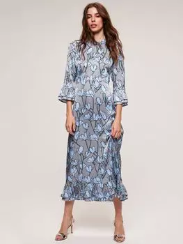 Атласное платье миди с цветочным принтом Layla Mint Velvet, серый/бледно-голубой