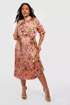 атласное платье миди с цветочным сократом Boohoo, розовый