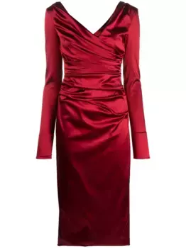 Атласное платье миди с драпировкой DOLCE & GABBANA, красный