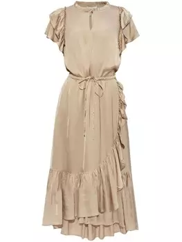 Атласное платье миди с драпировкой MUNTHE, нейтральный цвет