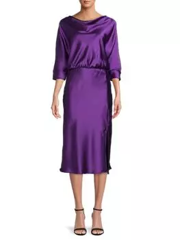 Атласное платье миди с хомутом и воротником-хомутом Renee C., цвет Dark Purple