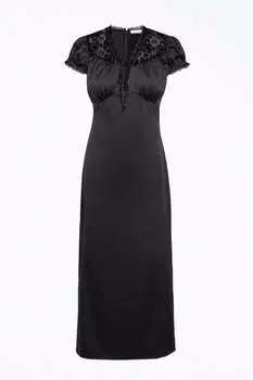 Атласное платье миди с кружевной отделкой черного цвета adelyn rae