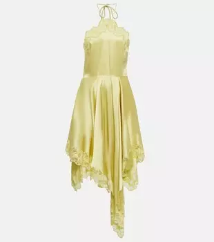 Атласное платье миди с кружевом STELLA MCCARTNEY, зеленый