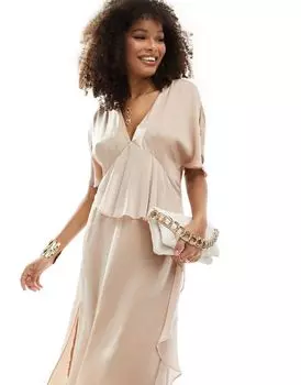 Атласное платье миди с оборками ASOS DESIGN