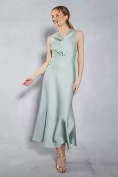 Атласное платье миди с перекрестным вырезом на спине и косым вырезом на спине Oasis, зеленый