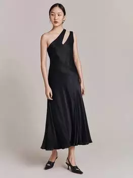 Атласное платье миди с розовым вырезом Ghost, черный