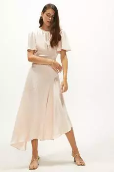 Атласное платье миди с рукавами ангела и открытой спиной Coast, бежевый