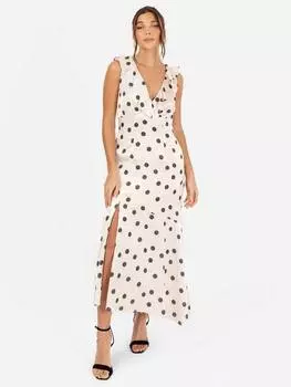 Атласное платье миди с рюшами в горошек Anaya With Love, цвет Cream/Black