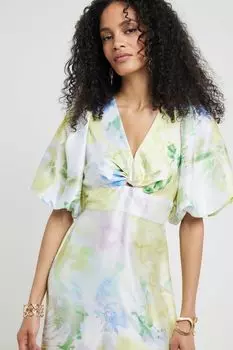 Атласное платье миди с твистом River Island, желтый