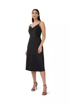 Атласное платье миди с воротником-хомутом Adrianna Papell, черный