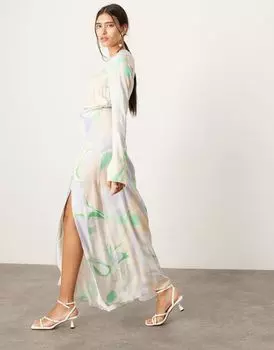 Атласное платье миди с вырезами и длинными рукавами ASOS EDITION