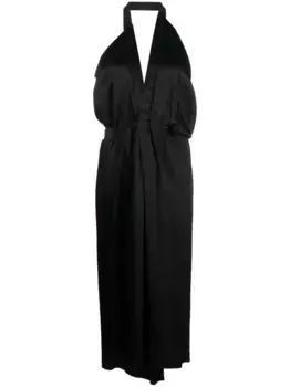 Атласное платье миди с вырезом халтер MM6 Maison Margiela, черный