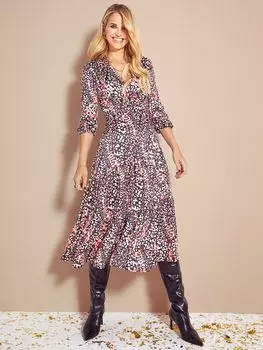 Атласное платье миди с запахом Little Mistress с животным принтом, Многоцветный