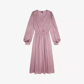 Атласное платье миди со складками и v-образным вырезом The Kooples, фиолетовый