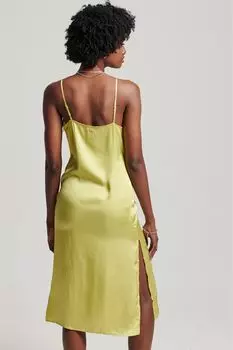 Атласное платье миди Studios с бретелями Superdry, зеленый