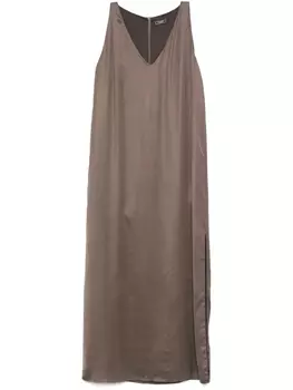 Атласное платье миди, украшенное драгоценными камнями Peserico, коричневый