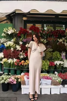 Атласное платье миди ZARA, цвет Cava