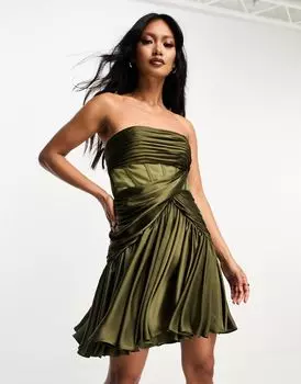 Атласное платье мини с корсетной драпировкой и корсетом цвета хаки ASOS DESIGN