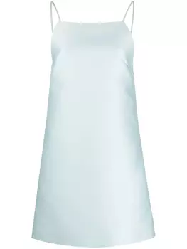 Атласное платье мини с квадратным вырезом Prada, синий