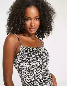 Атласное платье мини с леопардовым принтом Violet Romance