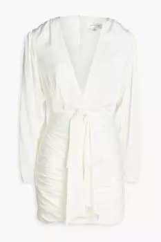 Атласное платье мини со сборками и вырезами RONNY KOBO, слоновая кость