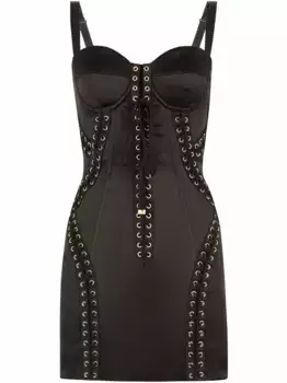 Атласное платье мини со шнуровкой DOLCE & GABBANA, черный