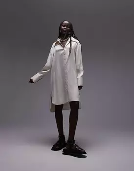 Атласное платье мини со ступеньками Topshop цвета слоновой кости