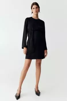 Атласное платье mom с поясом H&M, черный