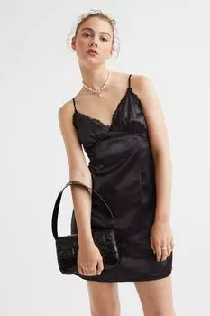 Атласное платье на бретелях H&amp;M, черный