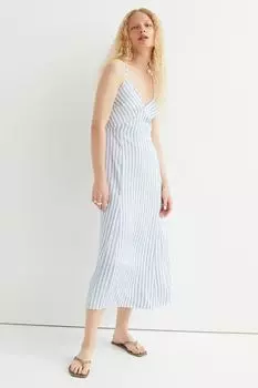 Атласное платье на бретелях H&amp;M, голубой/полосатый