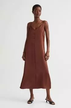 Атласное платье на бретелях H&amp;M, темно коричневый