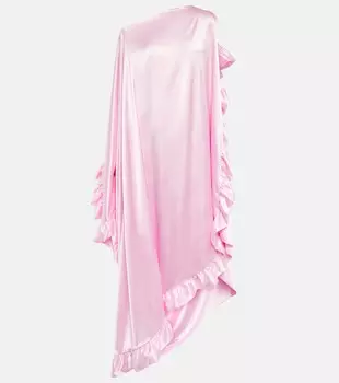 Атласное платье на одно плечо с оборками ACNE STUDIOS, розовый