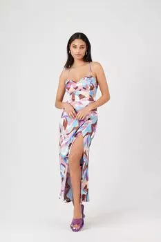 Атласное платье на шнуровке с абстрактным принтом Forever 21, розовый