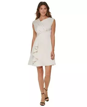 Атласное платье petite со сборками и асимметричным вырезом DKNY, мульти