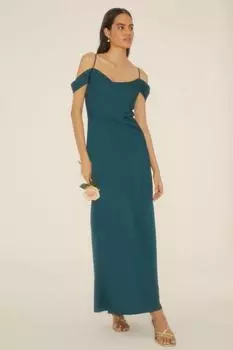 Атласное платье подружки невесты Midaxi с миниатюрным капюшоном и открытыми плечами Oasis, зеленый