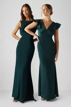 Атласное платье подружки невесты с V-образным вырезом и рукавами ангела Coast, зеленый