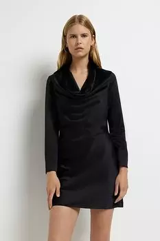 Атласное платье-рубашка Blake с воротником-хомутом River Island, черный