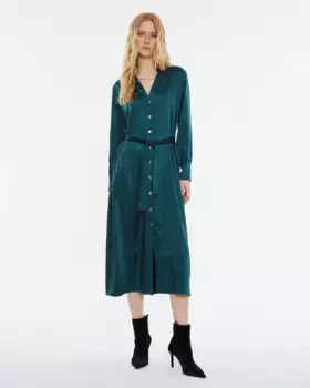 Атласное платье-рубашка миди с длинными рукавами Andam, зеленый