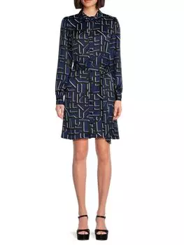 Атласное платье-рубашка с логотипом Karl Lagerfeld Paris, цвет French Marine Blue