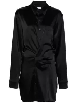 Атласное платье-рубашка Twisted OFF-WHITE, черный