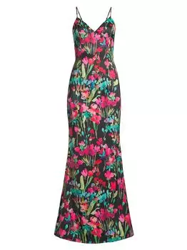 Атласное платье-русалка с цветочным принтом Liv Foster, черный