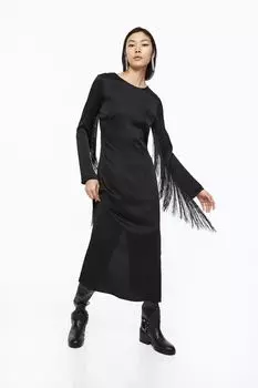 Атласное платье с бахромой. H&M, черный